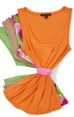 models wearing orange scoopneck tank